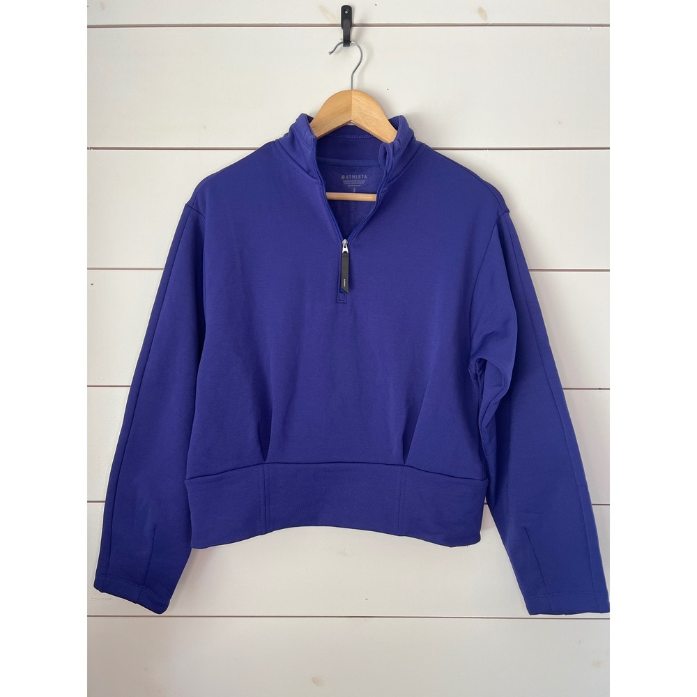 Athleta Retroplush Quarter Zip Sweatshirt  Purple Blue Cropped Pullover Small